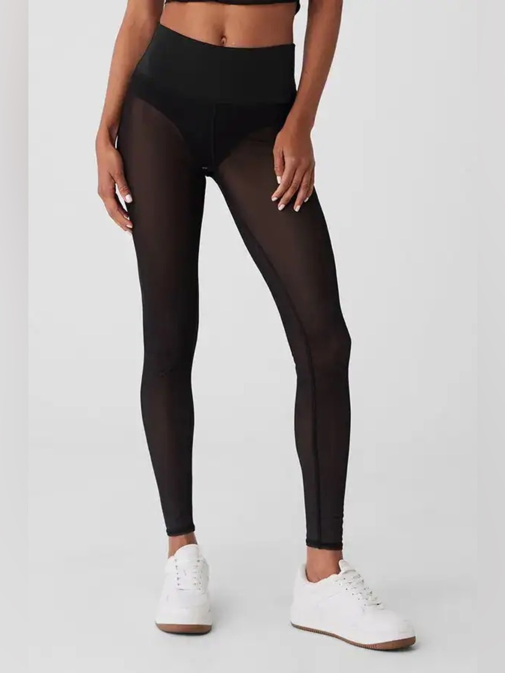 ALO Yoga Black Sheer-Panel High-Waist Leggings